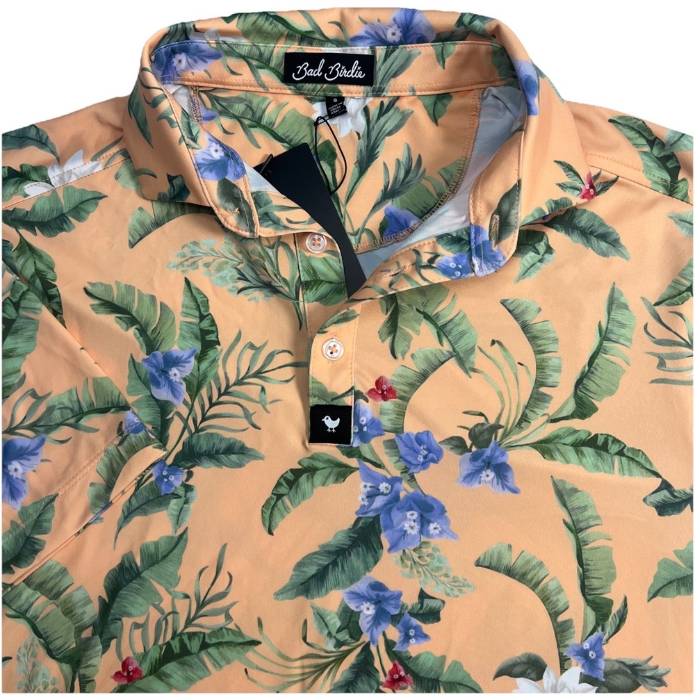 Bad Birdie Core Golf Polo Mens Small Flora Fiesta Tropical Floral‎ Hawaiian New